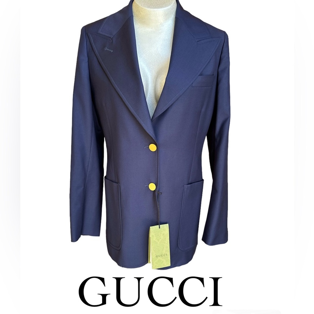 GUCCI | NWT 2023 Navy Blue Blazer Jacket Coat Uniform Size 44 Gold Buttons